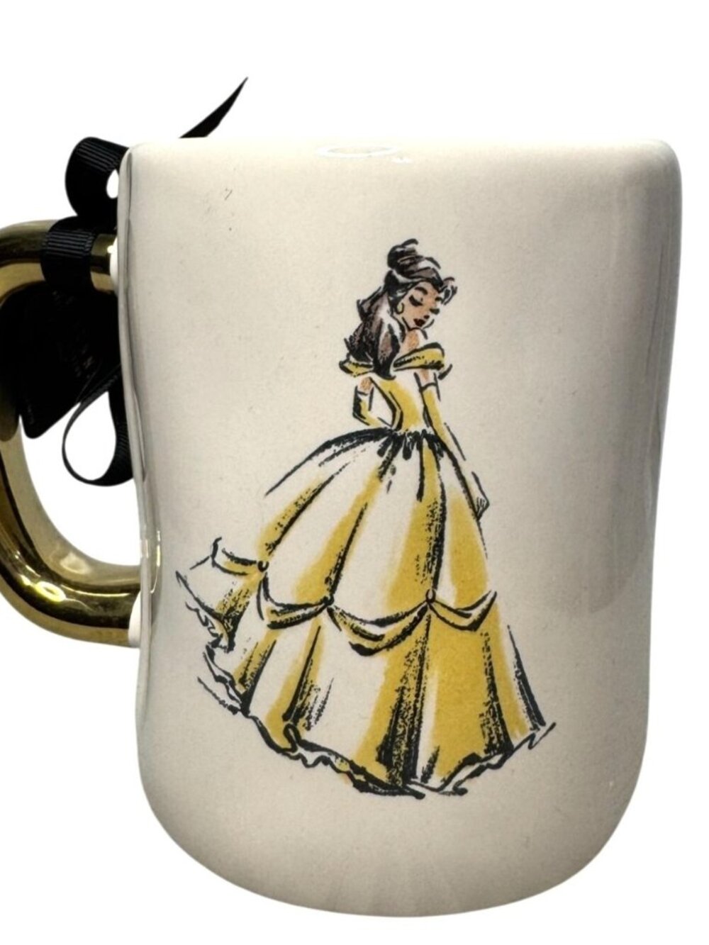 Disney Princess Rae Dunn Ceramic Mug True Beauty Belle Design Gold Handle NWT